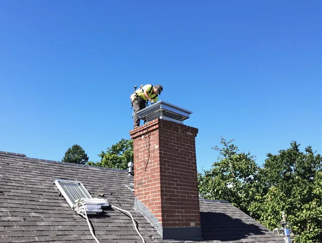 Florence-Graham Chimney Sweep technician measuring a chimney cap in Florence-Graham, CA